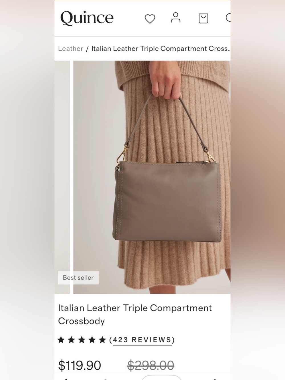Quince Dark Brown Tote with Interior Zip Pocket